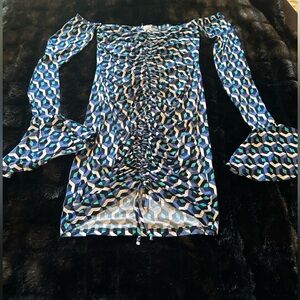 Geometric Off-Shoulder Dress with adjustable tie front